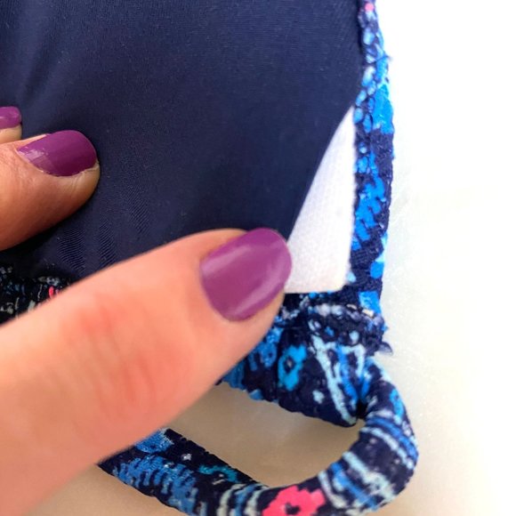 Aerie Like New slide triangle removable pads navy blue pink neon Bikini top, Sm - Picture 5 of 6